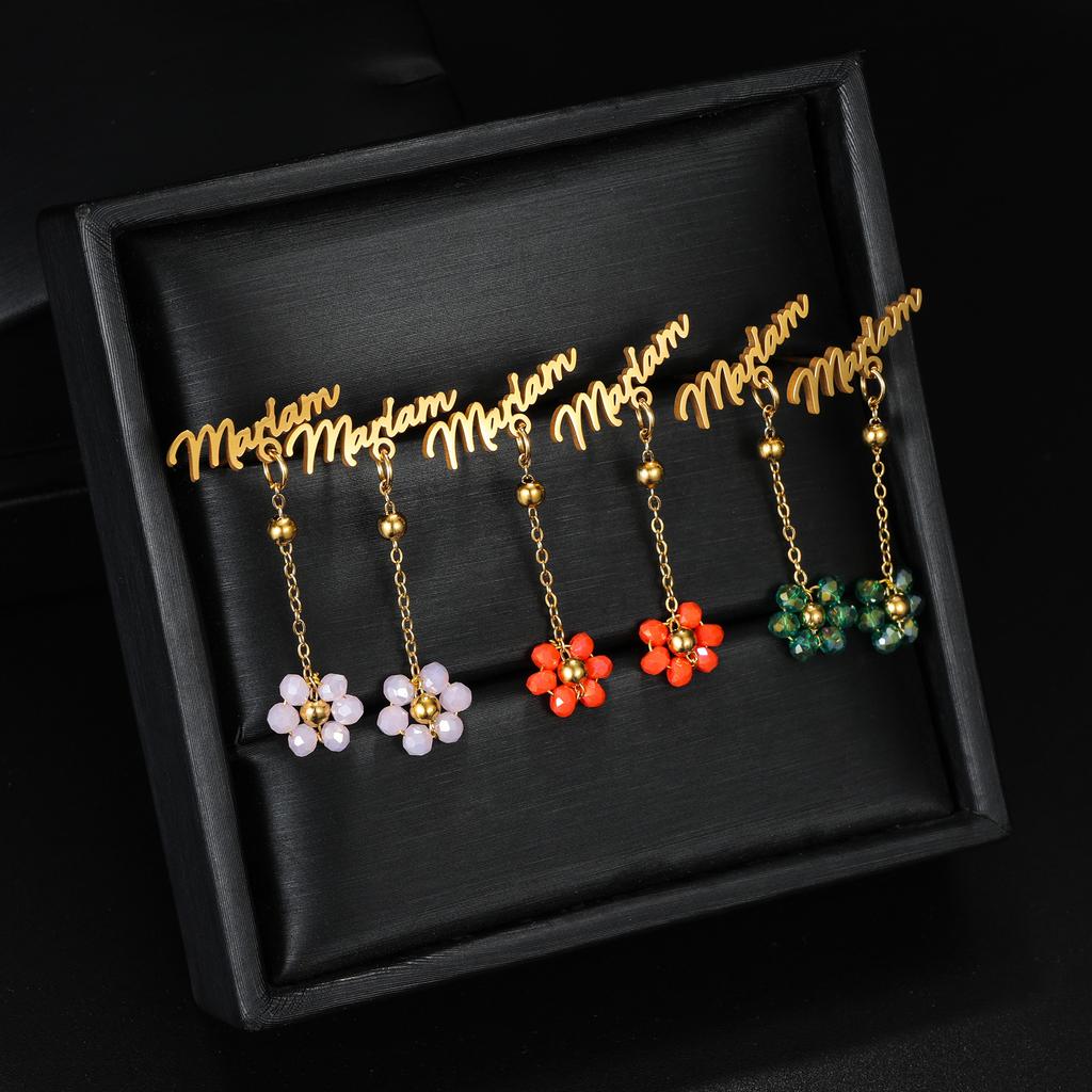 Atoztide Custom Name Earring for Women Girl Stainless Steel Jewelry Handmade Beads Flower Earring Personalized Birthday Gift
