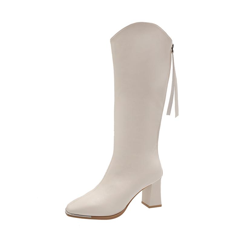 Fashion 2024 Winter Knee-High Boots for Women Square Toe Knight Boots Split Leather Women Shoes High Heels Concise Boots Botas De Mujer