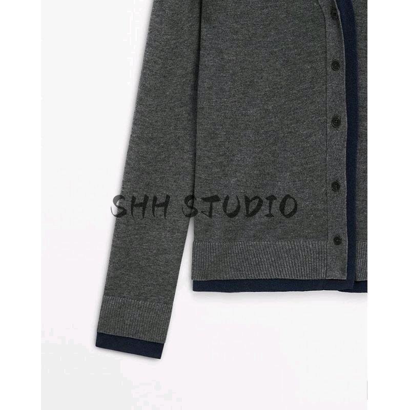 MD Spring New Women's Clothing Casual Laid-Back Style Soft Glutinous Fake Two-Piece V Neck Knitting Cardigan Tops 5674684