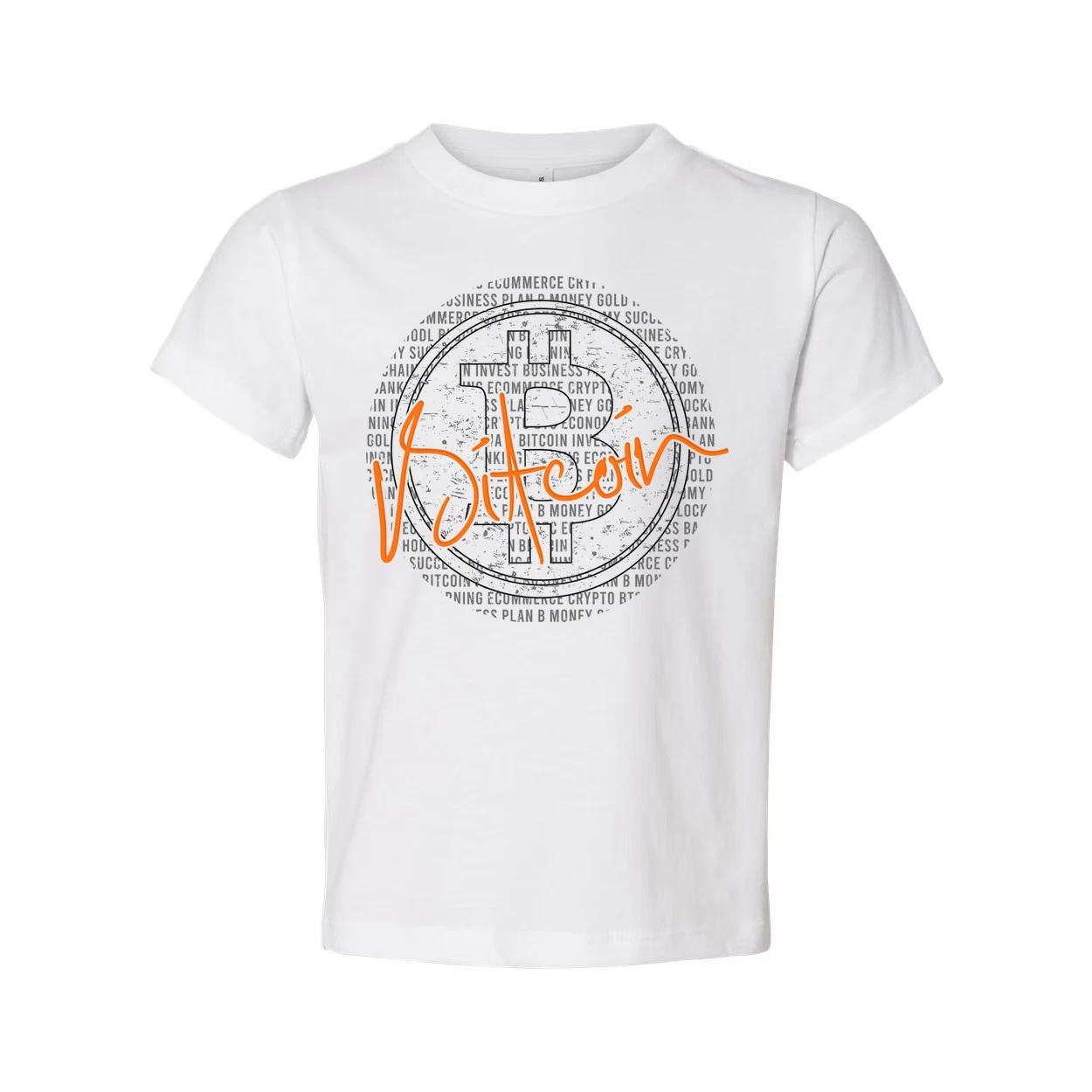 Crypto Bitcoin Graphic Unisex Tee With Circular Pattern And Orange Signature Log S