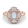 6X4 MM Oval Natural Moonstone Designer Flower 925 Sterling Silver Rose Vermeil Women Wedding Ring