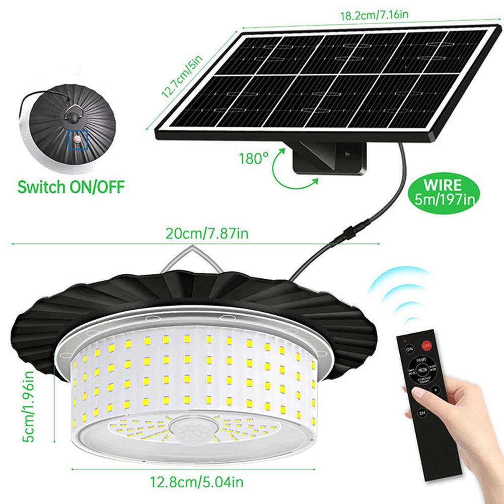 IP65 Waterproof Solar Pendant Light with Remote Control 244 LED Solar Hanging Lamp Timer 600LM for House Garage Shop Barn Home