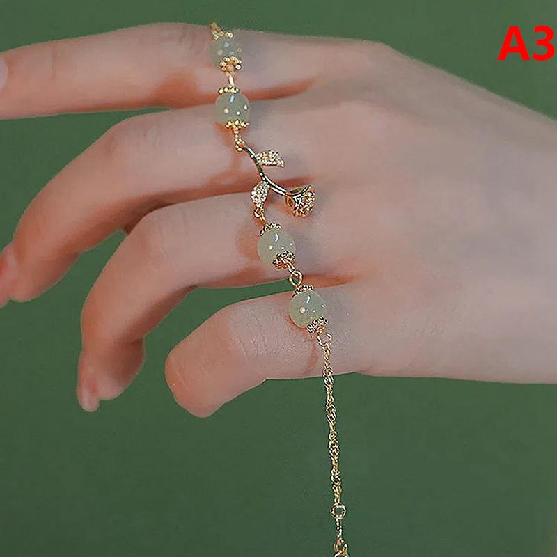 Korean Light Luxury Tulip Flower Bracelet For Women Shiny Zircon Opal Pearl Beaded Rose Adjustable Charm Bracelet Trendy Jewelry