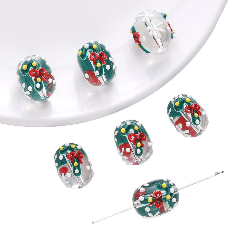 1pc/bag Christmas Series Glazed Colored Hand-Painted Beads DIY Bracelet Necklace Earrings Jewelry Accessories