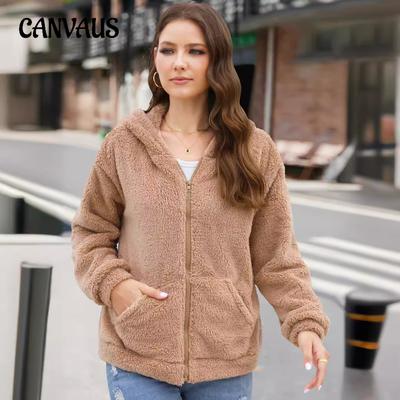 Women's Plus Size Loose Casual Thick Hooded Plush Coat Jacket