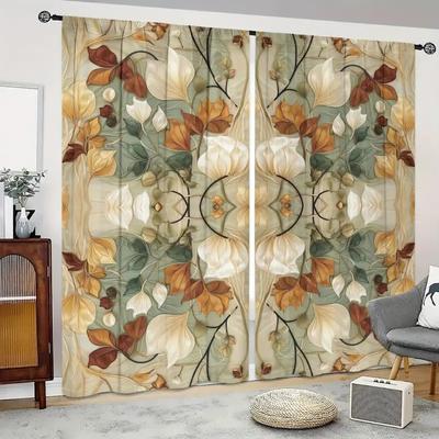 2 szt., Retro Pnącza Kwiatowe na Wiosnę i Lato, Montaż na Kieszeń, Zasłony z Nadrukiem Cyfrowym, Draperie z Poliestru