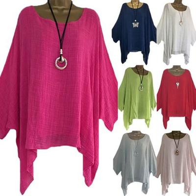 Summer Women's Linen Tops  Loose Fit  Casual Plus Size Loose Cotton Solid Color Tops Shirt Blouse Linen Blend Top
