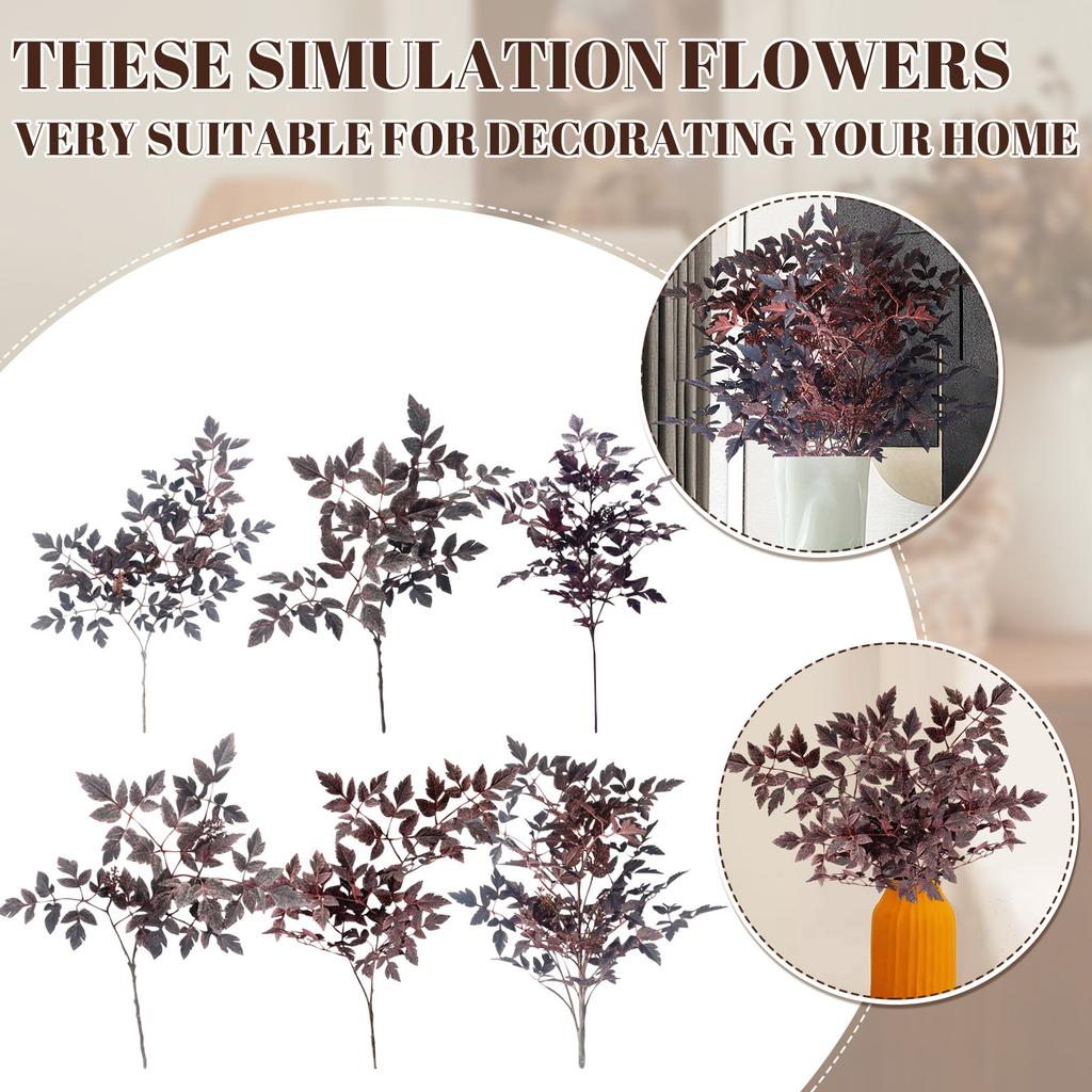 Artificial Cimicifuga Leaf Spray,  Faux Fall Branch With Long Stems For Vase, Thanksgiving Centerpiece Halloween Decor