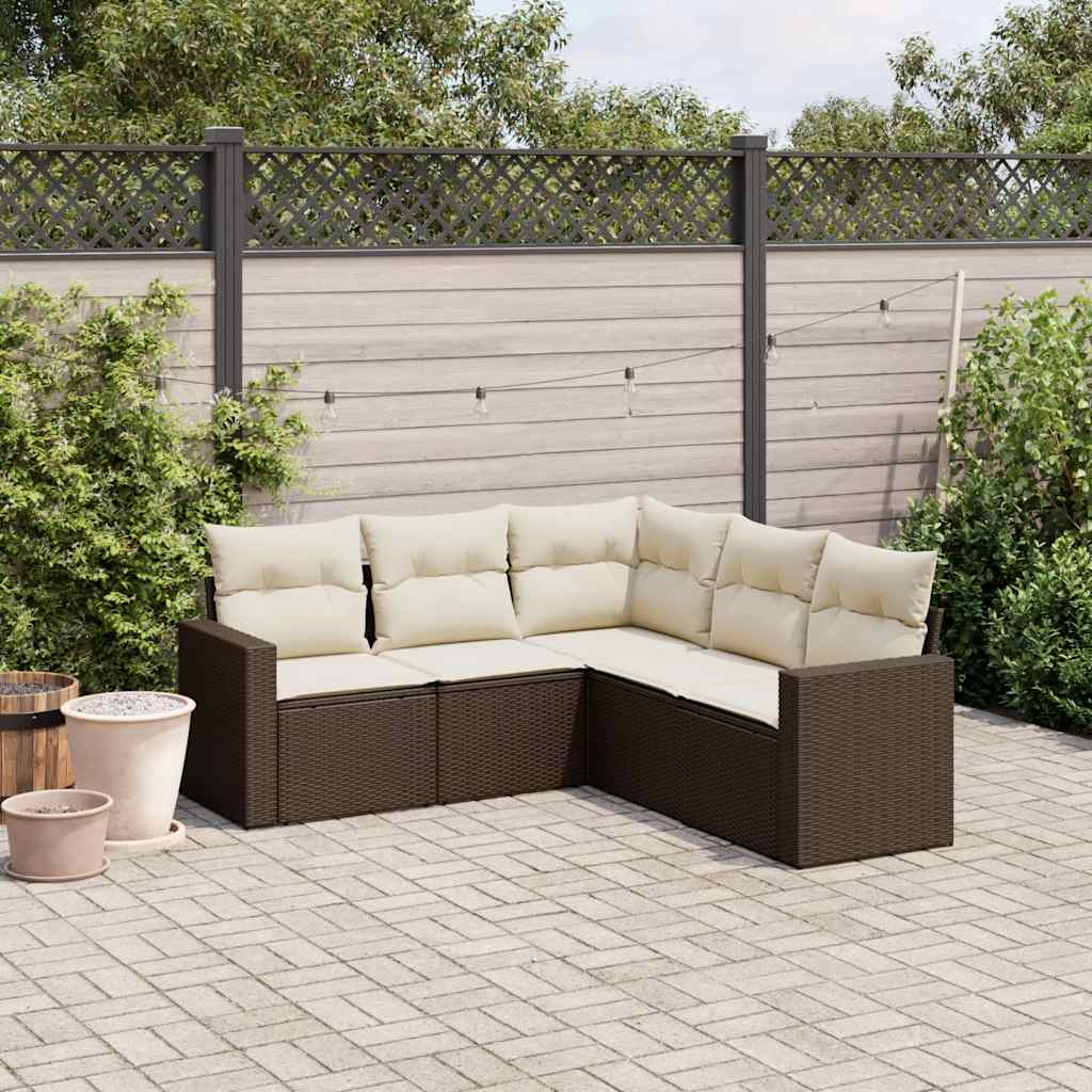 Vidaxl 5-Cz. Garden Furniture Set With Cushions, Brown, Poly Rattan