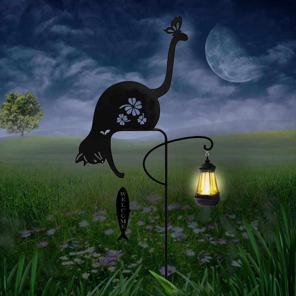 Outdoor, Household, Waterproof, Lawn, Floor Mounted, Iron Art, Cat Animal Shaped, Courtyard Garden Decoration, Solar Lights