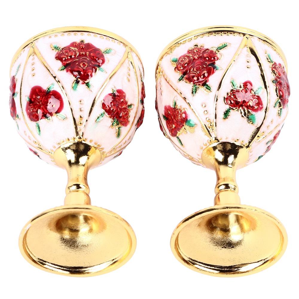 2pcs Silver White Blue Metal Embossed Wine Glass Alloy Retro Metal Wine Cup Home Decor