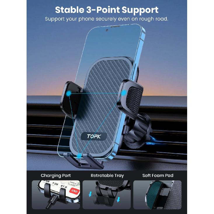 TOPK Verbessertes Hakenclip Auto Halterung FÜR Handy, Lüftungsschlitz Universelle Halterung, Super Stabile Passform für iPhone LKW Smartphones