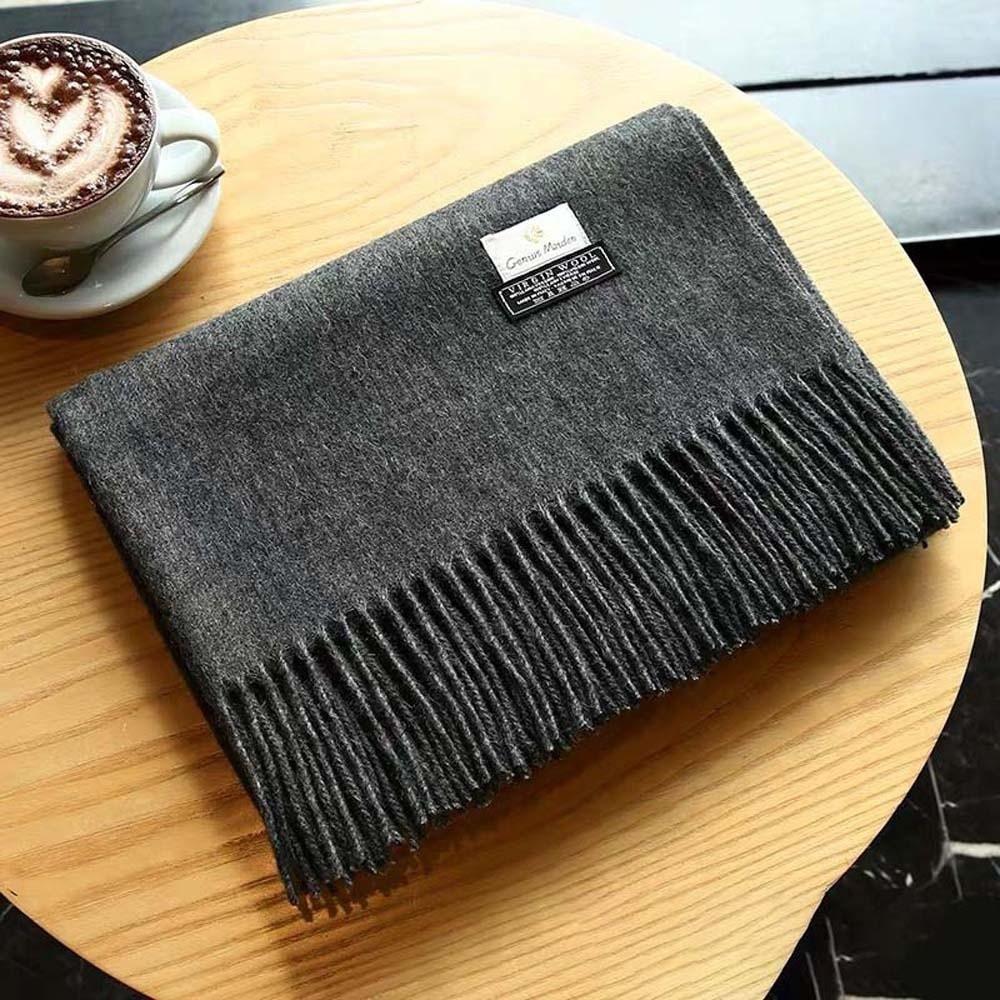 Soft Solid Color Shawl Windproof Long Neckscarf with Tassel Large Classic Wool Scarf  Outdoor