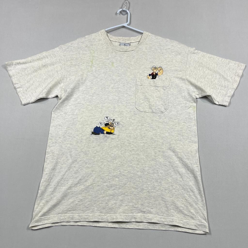 Vintage Bonds Grey '90s Popeye Embroidered Casual Tee T Shirt Mens XL