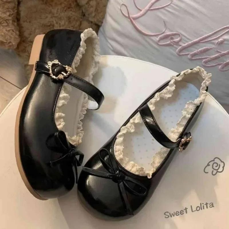 Mode Söt Lolita Bästsäljande Bruna Lackläder Mary Jane Flats, Rosett & Spetskant, Ideala för Tebjudning