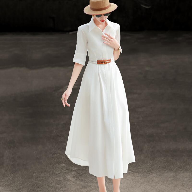 Lanseer Lyocell A-Line Shirt Dress with Double Waistband L
