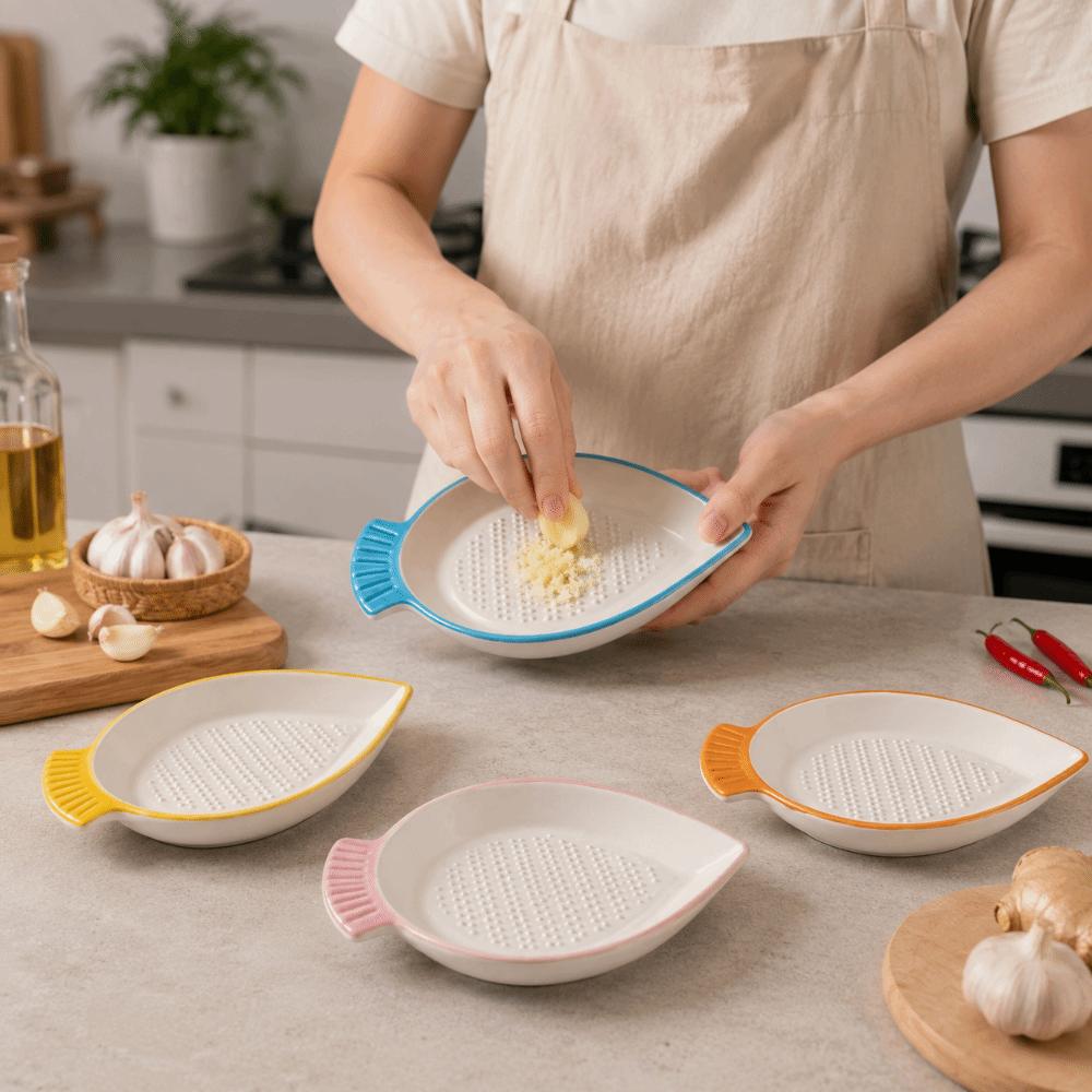 Non-Slip Hand Garlic Ginger Masher Ceramic Seasoning Dipping Dish Kitchen Gadget