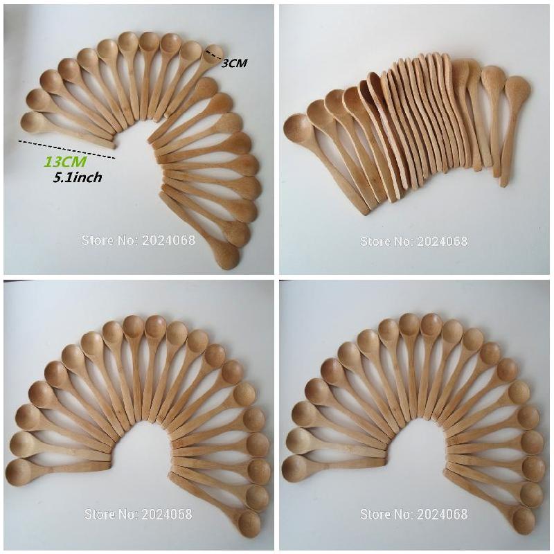10Pcs/Set 5.1inch Wooden Spoon Ecofriendly Tableware Bamboo Scoop Coffee Honey Tea Spoons Stirrer Dessert Honey Soup Cutlery