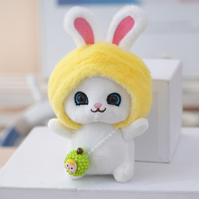 

Мягкий пушистый кролик Кукла с фруктовой шляпой Брелок для девочек Милое животное Мягкий жёлтый