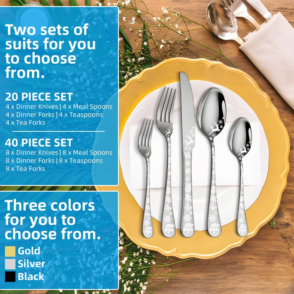 40 Piece Silverware Set Service for 5 Stainless Steel Flatware Cutlery Set with Round Edge Kitchen Utensil Set for Home