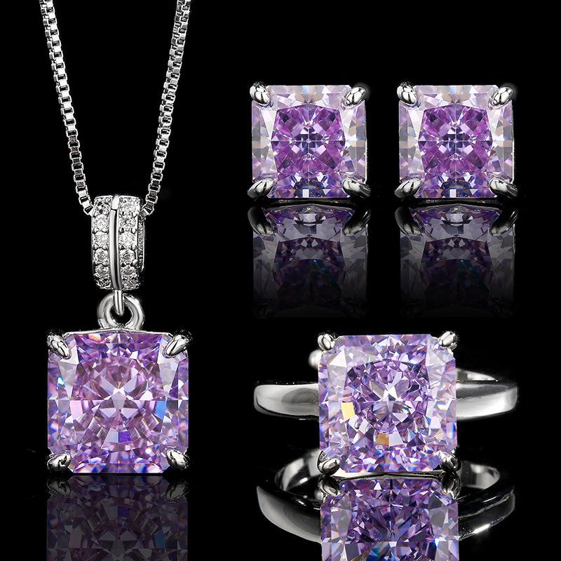 2025 Inlaid Diamond Jewelry Jewelry Set Earrings Ring Necklace Square Diamond Ice Flower Cutting Jewelry Fashion Light Luxury Women