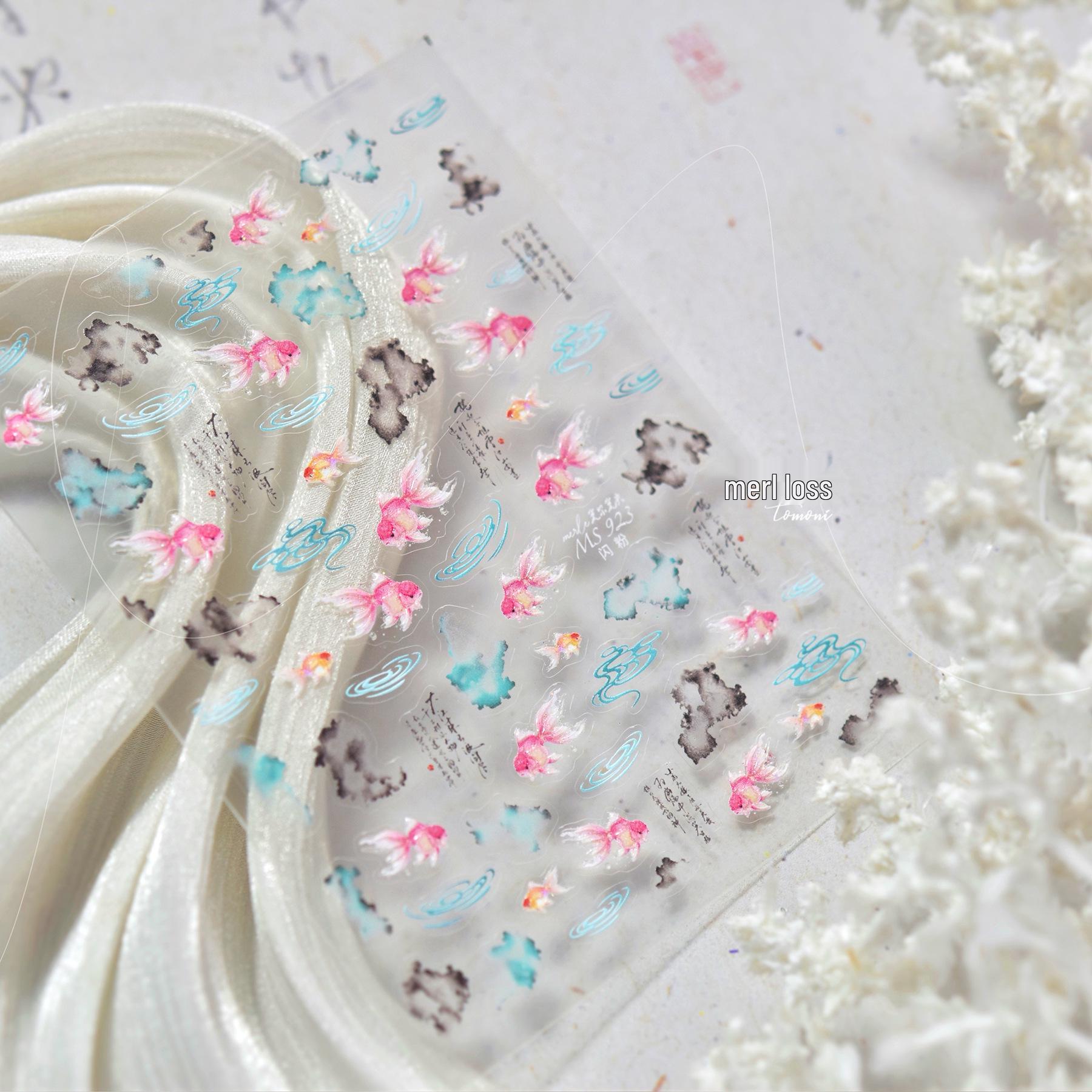 Tomoni & Moshishanfen Chinese Style Koi Glitter Nail Art Stickers - Trendy Instagram Nail Decor