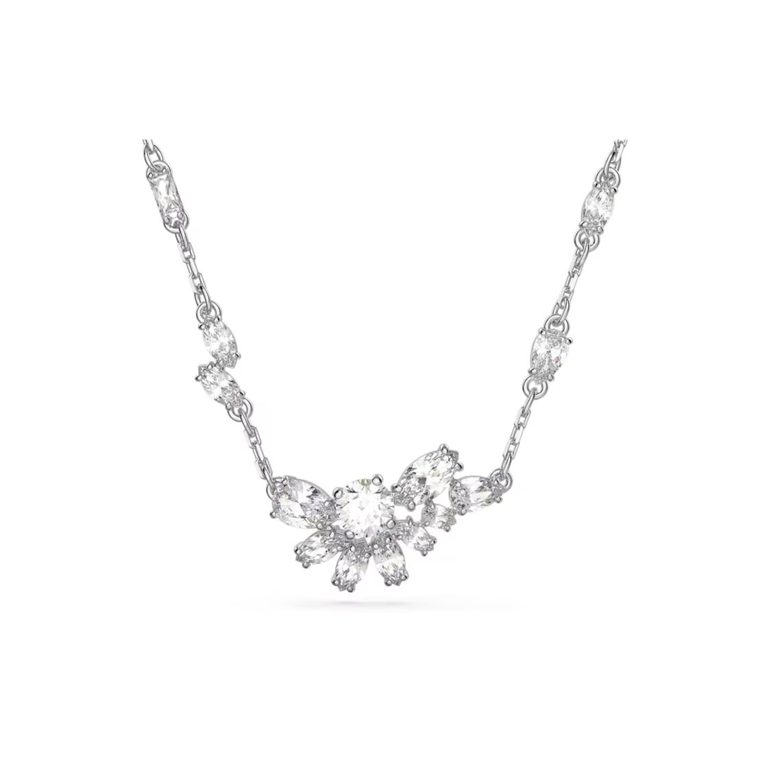 Swarovski Gema Asymmetrical Floral Pattern Pendant Rhodium Plated Necklace Women necklace 5644683 Box+Shopping Bag (Random Color)