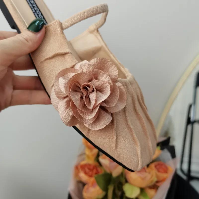 Fashion Fashion Pleated Flower Flat Sandals Women Summer Comfort Soft Soled Faux Suede Designer Shoes Concise Non Slip Beach Casual Shoe