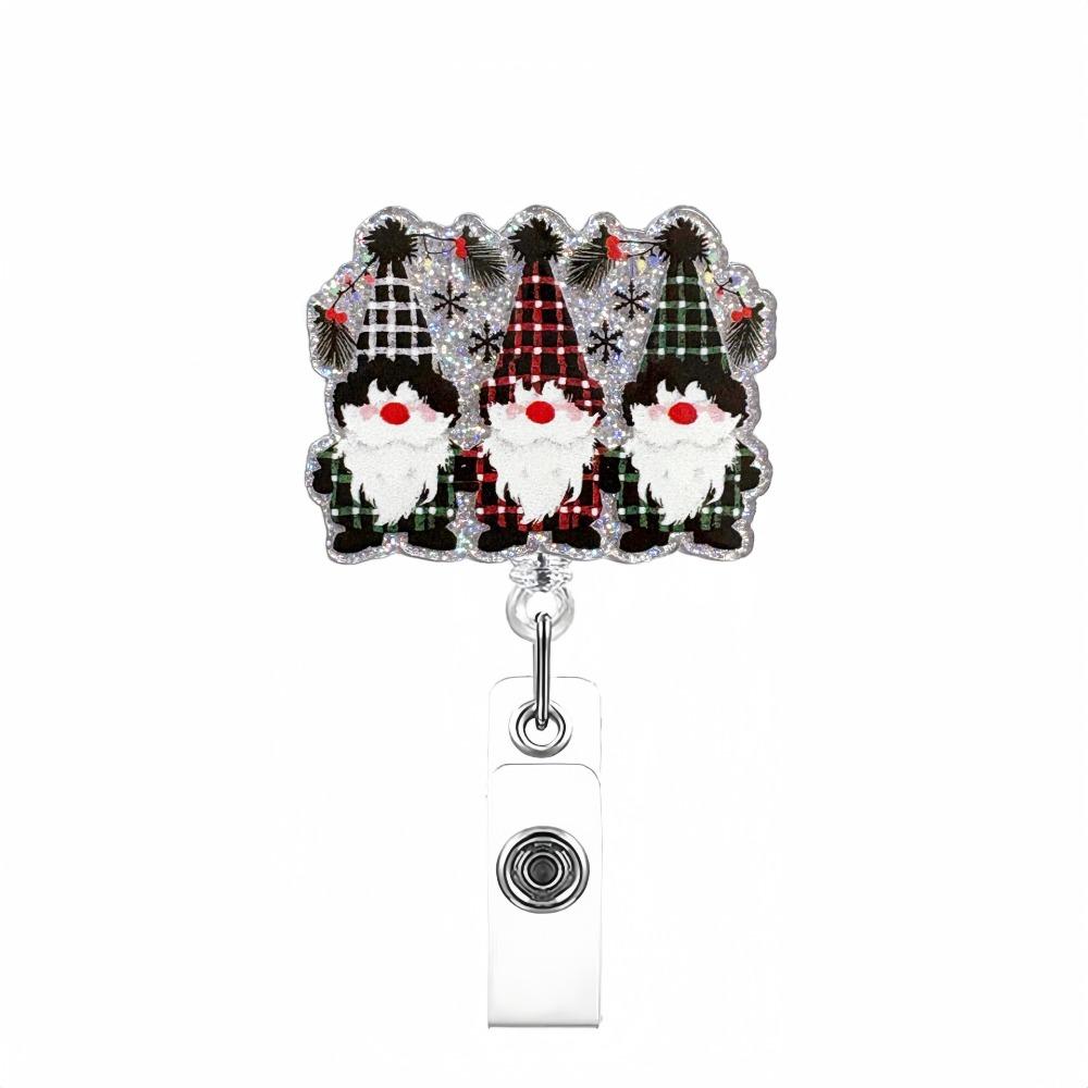 Retractable Christmas Badge Reels Christmas Hat Snowman Elk Alligator Badge Clip  Xmas
