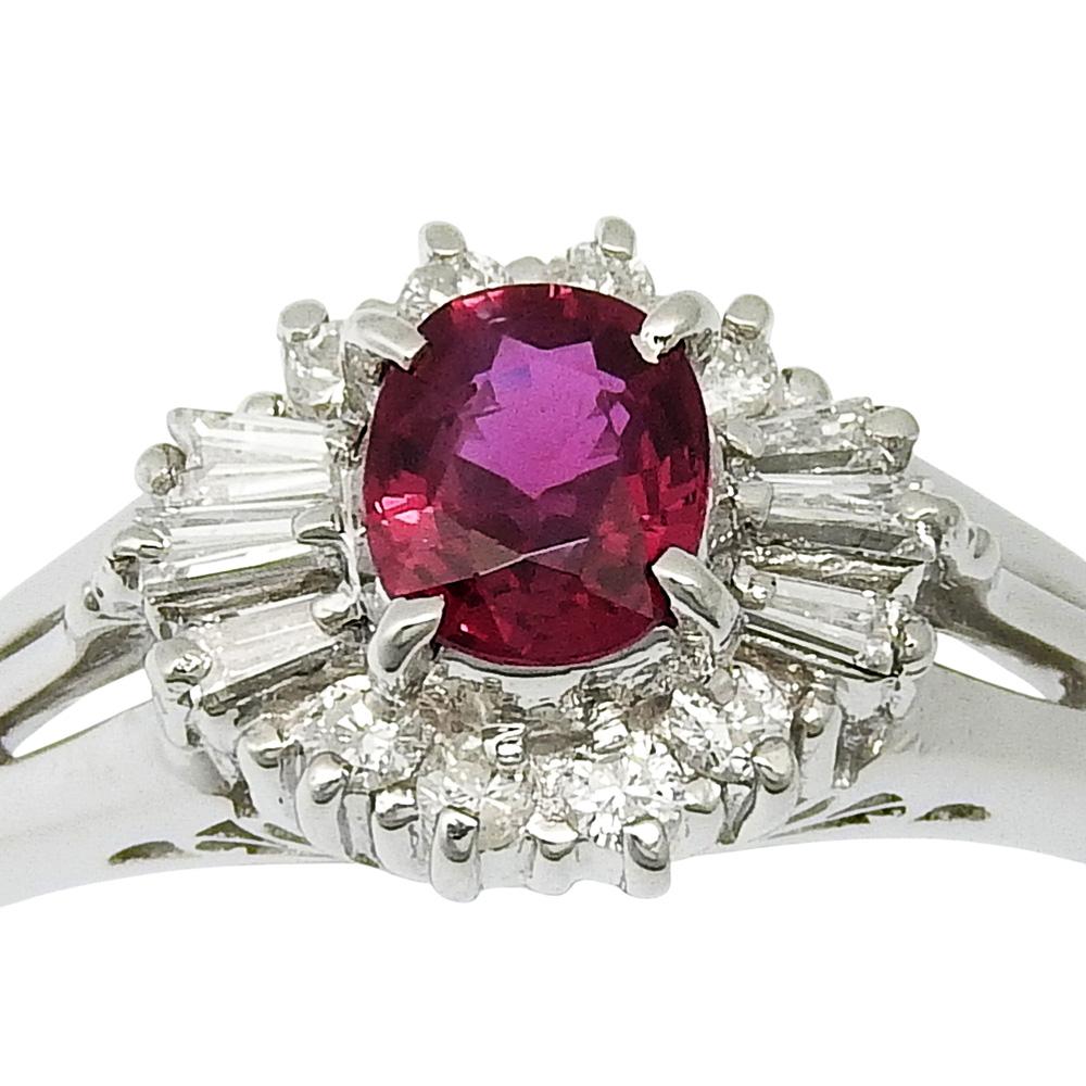 Ring Pt900Platinum/Ruby/diamond #5.1(US Size) 4.9g Women Used