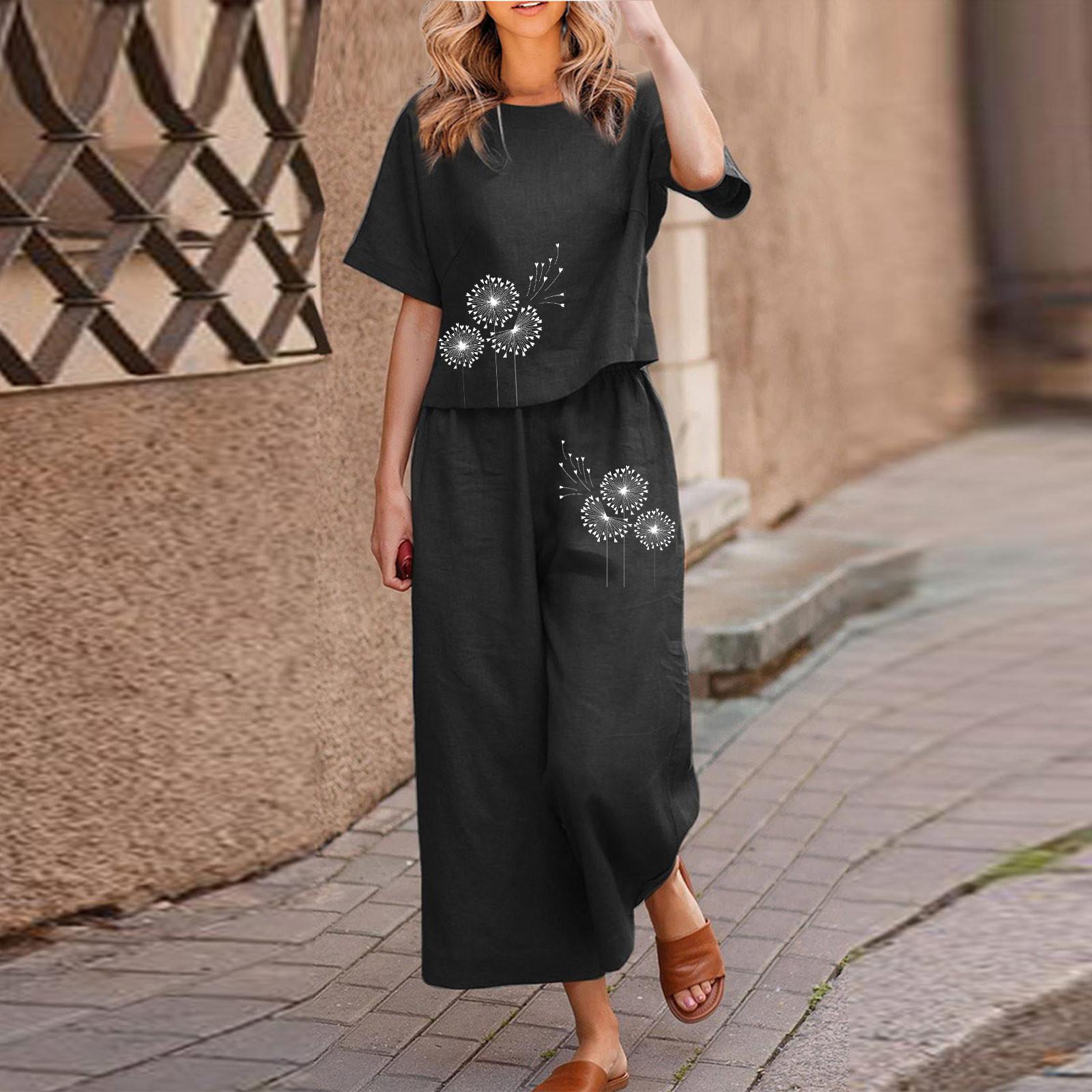 

Women s Casual Long And Short Sleeve Pullover Shirt Crewneck Artistic Retro Print Casual Suit XXXXXL чорний