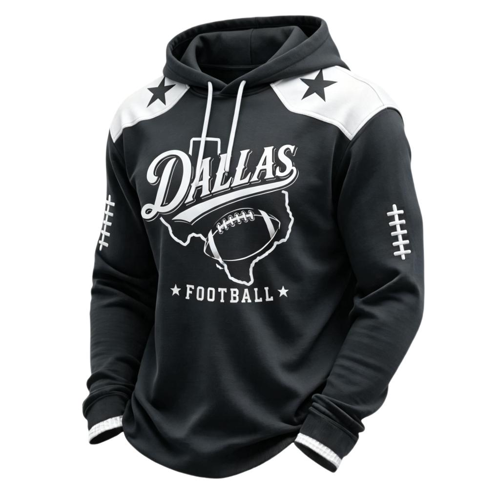Men's Rugby Print Hoodie, Casual Pullover Hooded Sweatshirt for Fall and Winter Wear