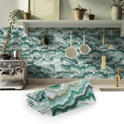 16/32 Stück Kristallmarmor Keramikfliesen Wandaufkleber, PVC wasserdicht selbstklebend, Küchen Wohnzimmer Wanddekoration