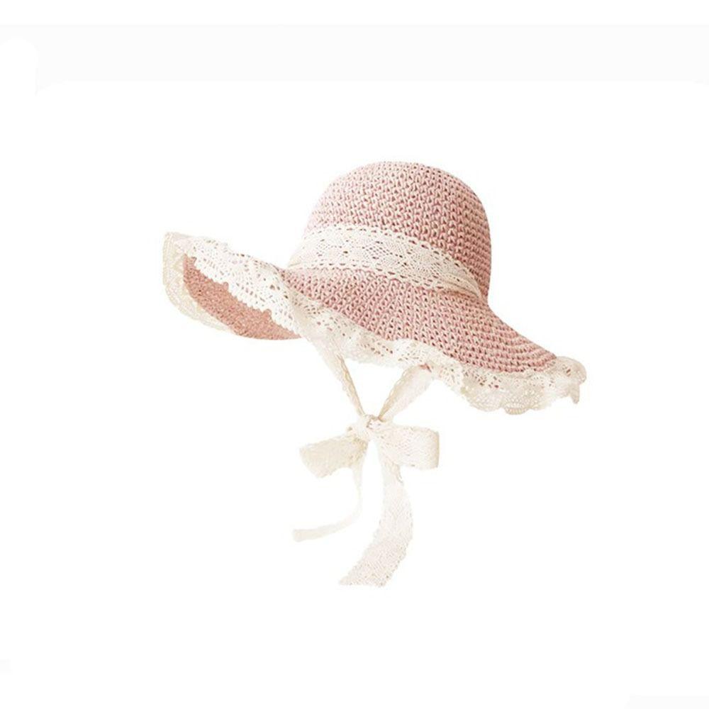 Breathable Lace Tied Sun Hat Large Brim UV Protection Cap Sweet Women Straw Hat  Travel