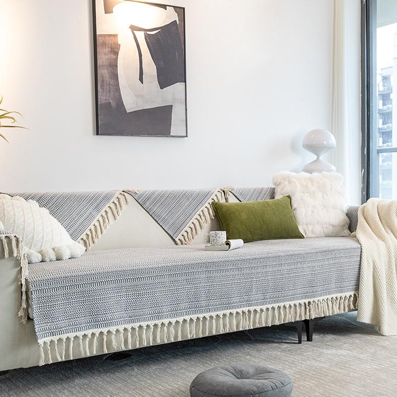 Cotton and Linen Sofa Cushion Four Seasons Universal Non-Slip Simple Striped Canvas Sleeve Cover Cushion Cover Cloth Nordic
