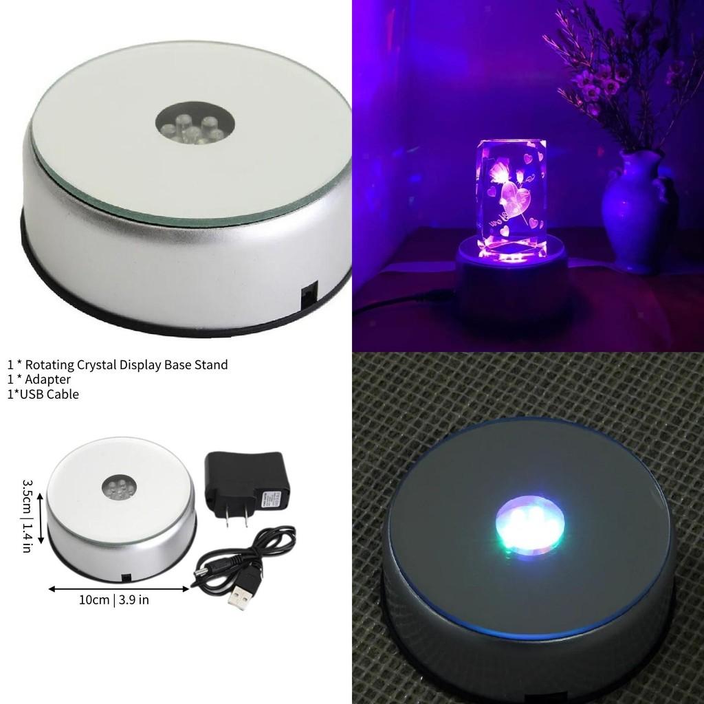 Elegant 110v-220v 3d Crystal Laser Display Light Base Stand Featuring Stylish Rotating Led Night Light Adapter