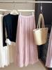 European Style High-Waisted Pleated Mesh A-Line Skirt – Women's Spring/Summer 2026
