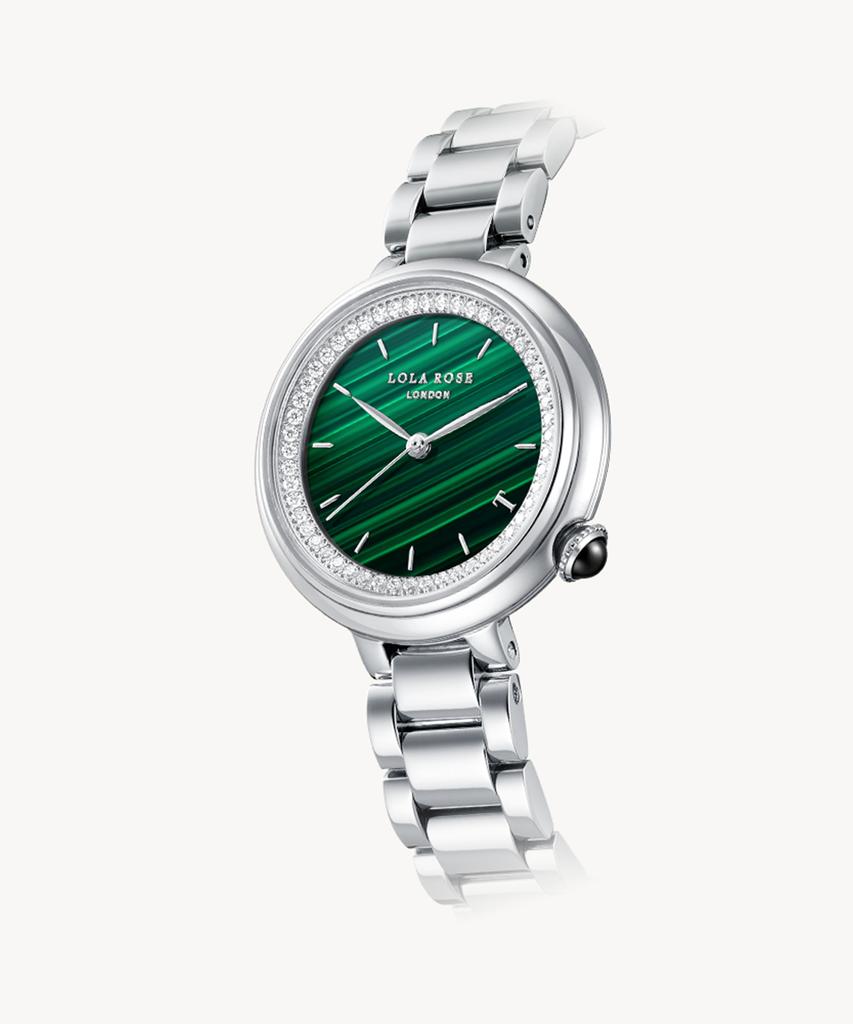 Lollalojeu Tea-Time Malachite Cubic Silver Women'S Metal Fashion Watch