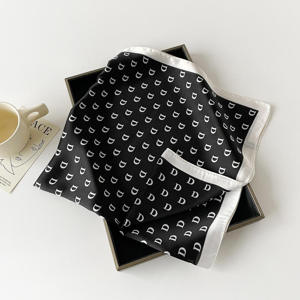 Simulated Silk Silk Scarf Square Scarf Women's Korean Edition Fashion Letter Printed Small Square Scarf Workplace Decoration Scarf