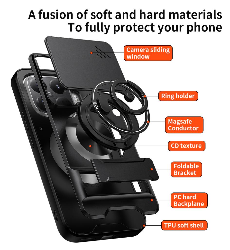 Coque pour xiaomi 15T Pro / 15T Étui Anneau de Protection Coulissant Rotatif pour Appareil Photo Support Housse antichoc Capa Funda