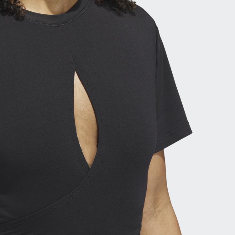 Adidas Yoga Studio Solid Color Hollow Front Short Sleeve T-Shirt Women Tops Black HS8115