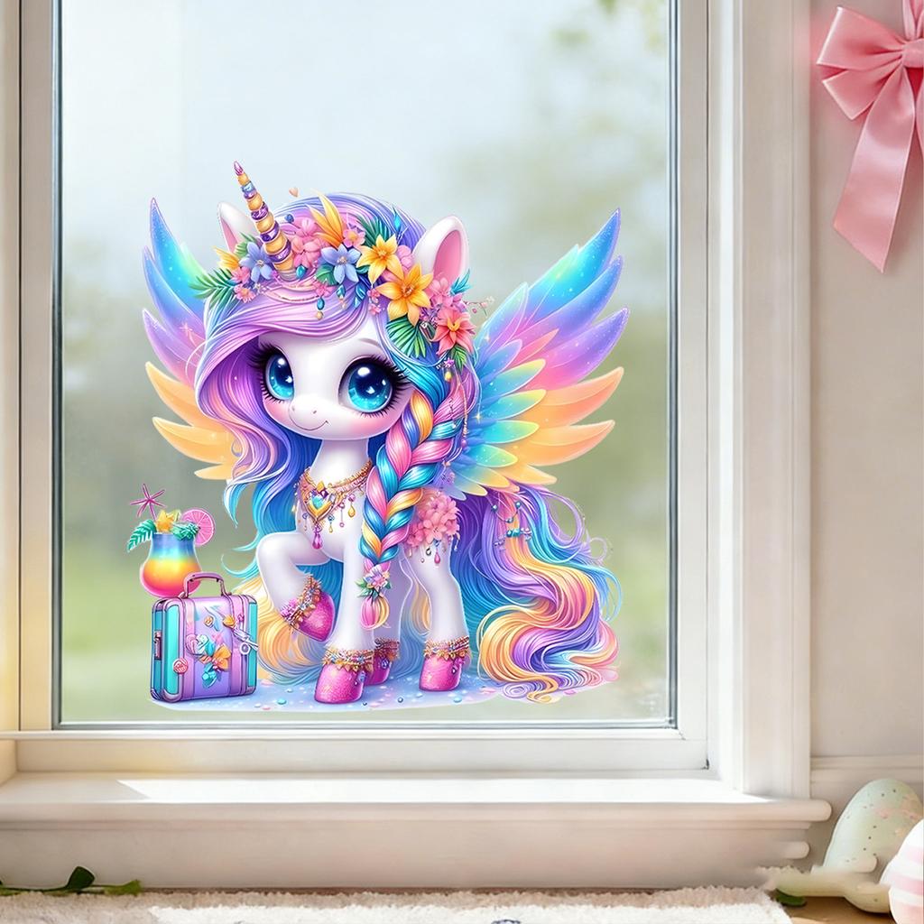 Cartoon Rainbow Unicorn Glass Sticker for Children's Room, Bedroom, Living Room, Study, Window Decoration