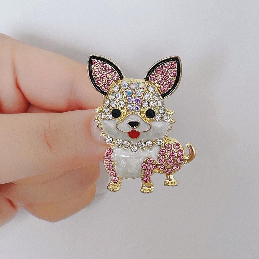 Lindos Broches de Perro de Dibujos Animados de Cristal de Lujo para Mujer Pines de Solapa de Animales Elegantes con Pedrería Accesorios de Joyería