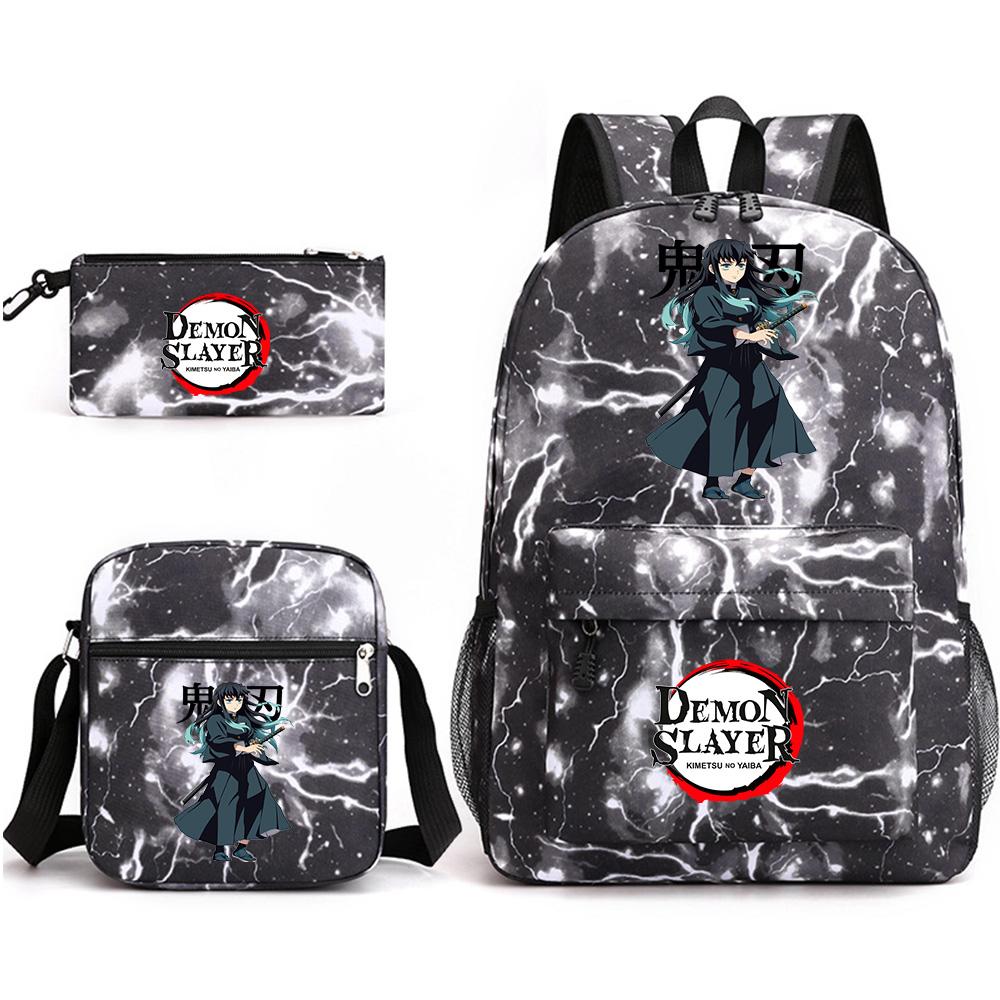 3 Stück/Set Anime Cartoon Demon Slayer Aufdruck Große Kapazität Buchtasche Rucksack mit Umhängetasche Federmäppchen für Schüler Junge Mädchen Schultasche