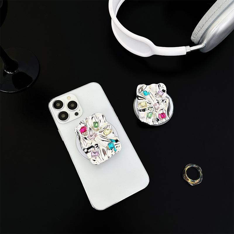 Metal Plating Folded Mobile Phone Airbag Bracket Magnetic Suction Removable Retractable Rhinestone Gem Wind Support Bracket