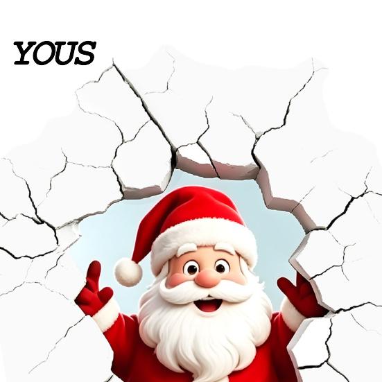 Indoor Outdoor Holiday Decor 3D Santa Claus Wall Sticker, Realistic Breaking Decal for Christmas Decoration, Festival Atmosphere Decoration Waterproof