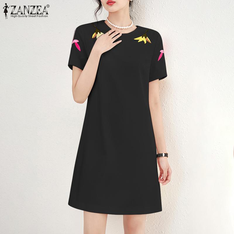

ZANZEA Женское летнее повседневное платье с круглым вырезом и коротким рукавом с принтом
