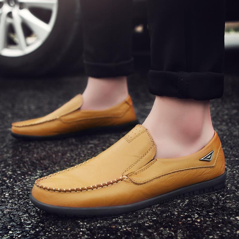 Spring and Autumn Men's Casual Leather Shoes Large Size Lazy Shoes British Cowhide Doudou Shoes Trend Men's Shoes Trend