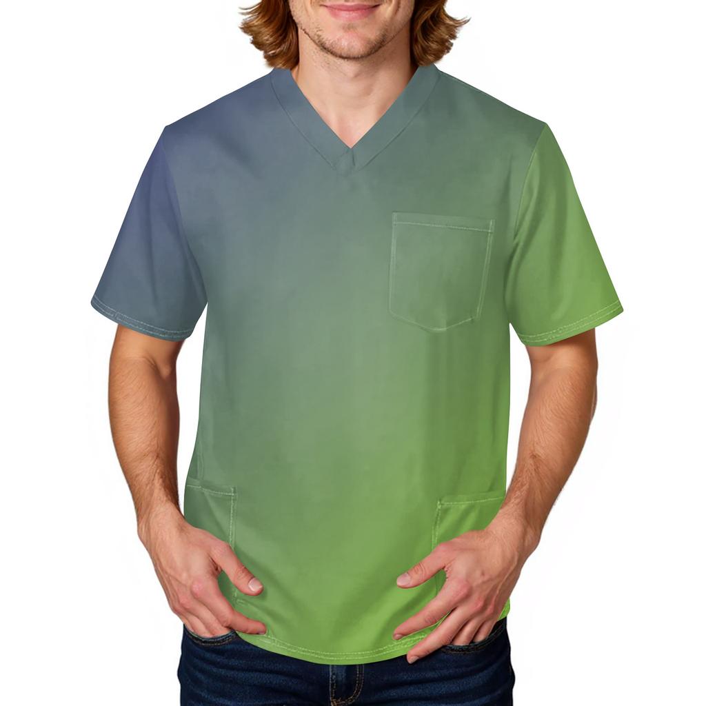 Men's Tie, Gradient Print Top | V,Neck With Pockets, Comfort Fit For ,Care & Daily Work