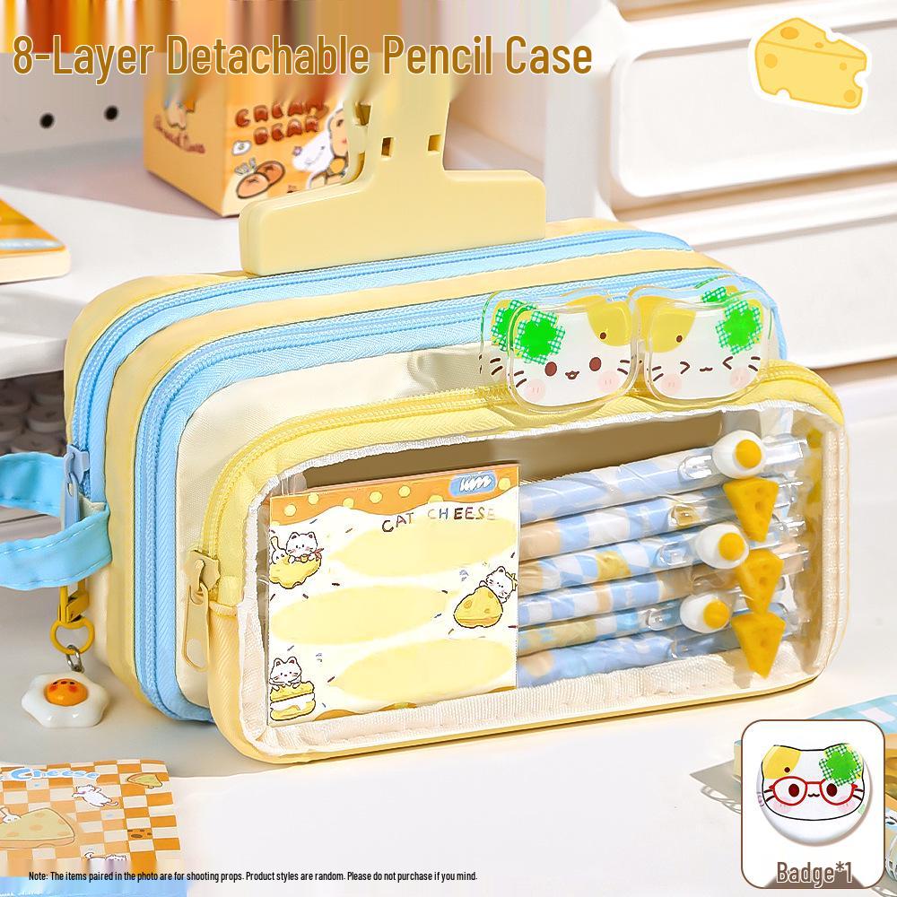 2026 New Model Cat Cheese Detachable Pencil Case for Girls - Fresh Ins Style